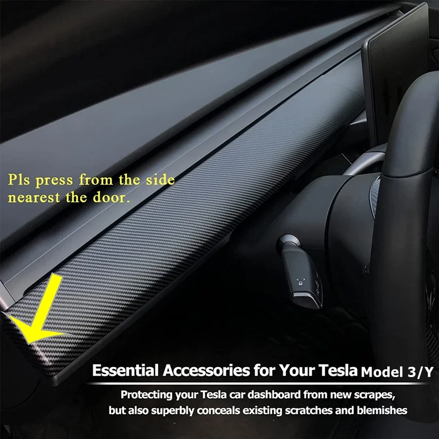 For Tesla Model 3 Model Y 2023-2019 ABS Carbon Fiber Pattern Dashboard Cover Decorative Wrap Cap for Tesla Innner Accessories