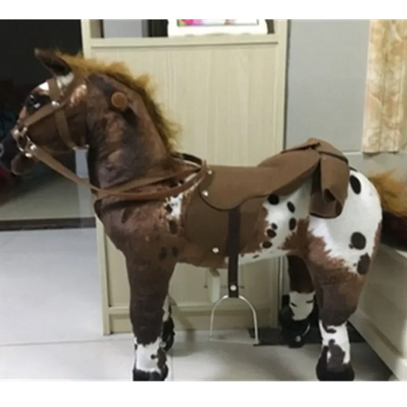 Juguete de peluche de caballo de Troya con ruedas para niños, muñeco de caballo en movimiento, 80cm, 31 pulgadas