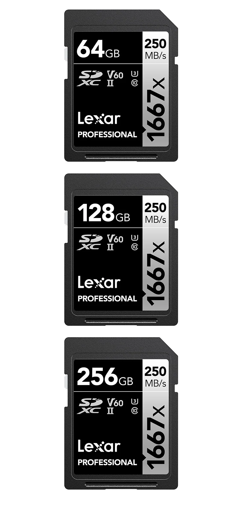 Lexar Professional SD-Karte 1667x 64GB 128GB 256GB SDXC UHS-II V60 Klasse 10 Speicherkarte bis zu 250MB/s 4K SD-Karte für DSLR-Kamera – Detail 6