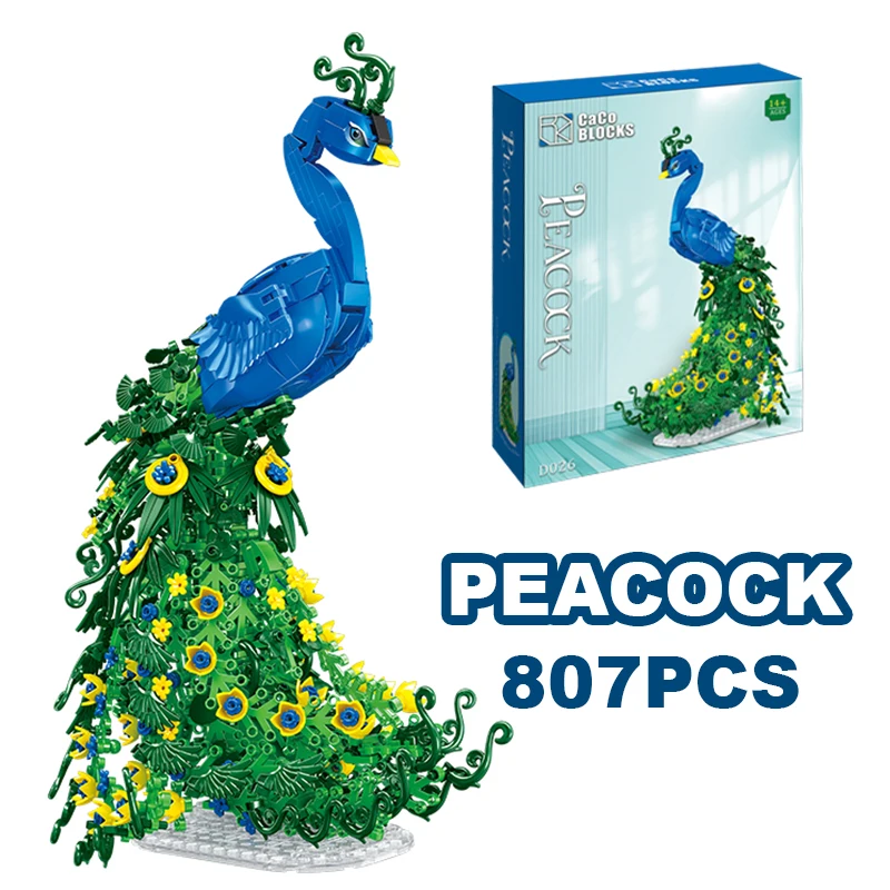 Creativo 807 Uds. Bloques de construcción de pavo real, Kit de pájaros, serie de animales y flores, modelo de montaje, ladrillo, decoración del hogar, juguete para regalo para chico y Niña