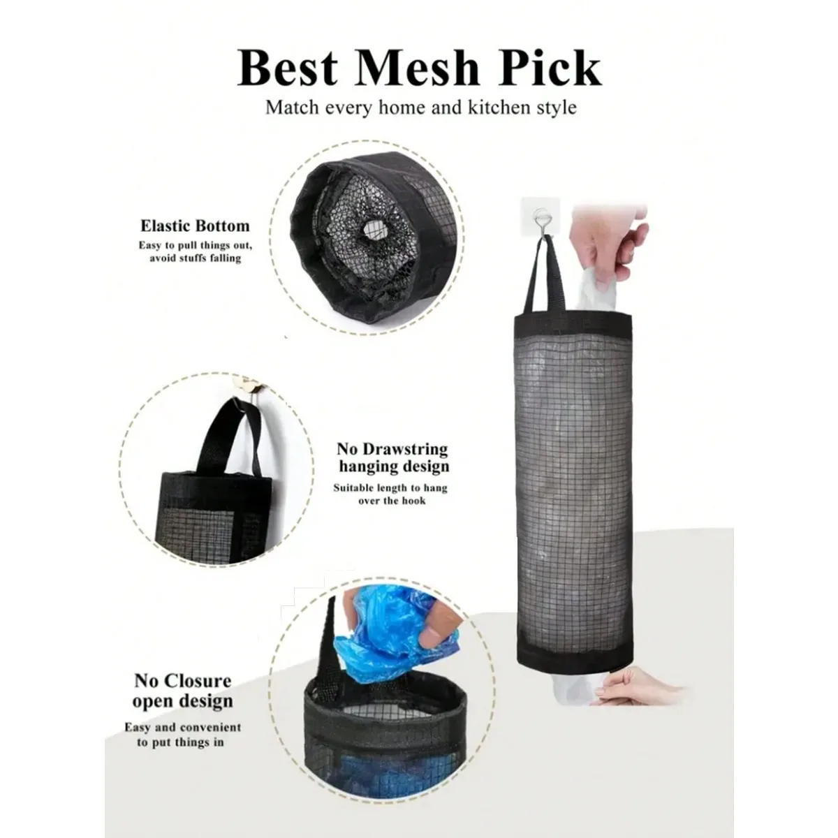 2 Hanging Net Garbage Bag Storage Bag, Plastic Bag Rack, Wall Mounted Plastic Bag Collector, Foldable