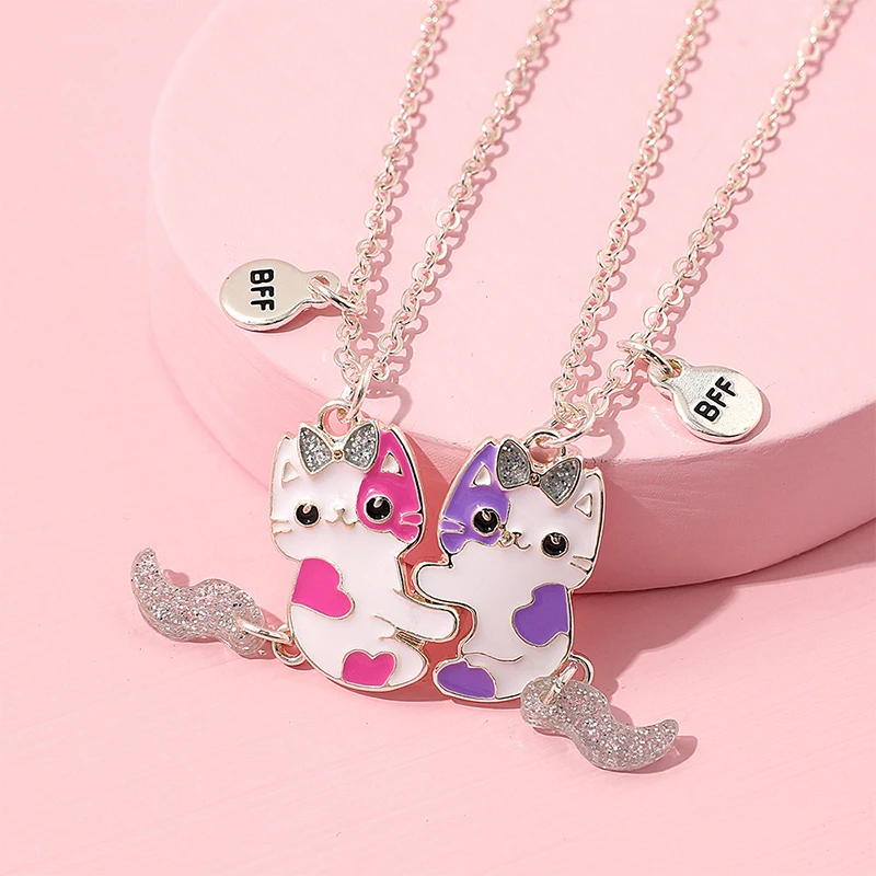 Qpeach 2Pack Heart Unicorn Bear Cat Pendant Best Friend Girl BFF Necklace of 2 for Besties Friendship Jewelry Gifts