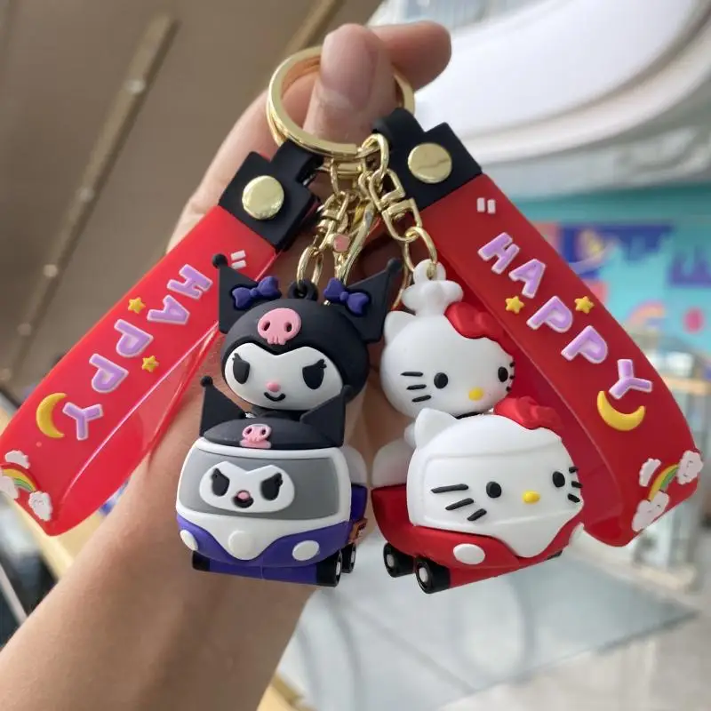 Kawaii Hello Kitty Kuromi Keychain Sanrio Keychains Anime Cartoon My Melody Cinnamoroll Bag Pendant Pvc Doll Keyring Girl Gifts