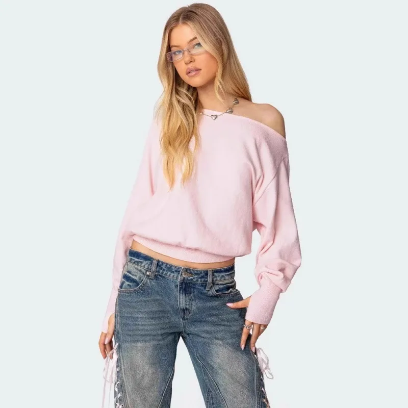 

Edikted American Sle Oversized oulder Women's Sweater Autumn New Loose Fit Base Layer Unique Knitted Long Sve Sweater