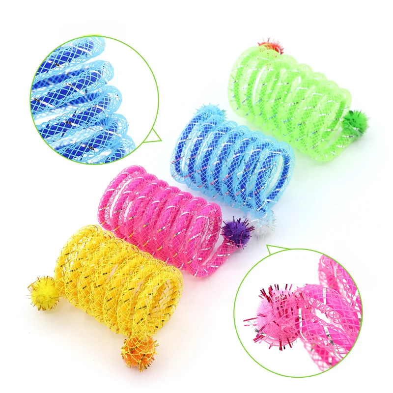 4pcs Pet Cat Toy Colorful Handmade Bouncy Spring Tube Interactive Toy Cat Toy Set Cat Interactive Toys Pet Supplies for Playing