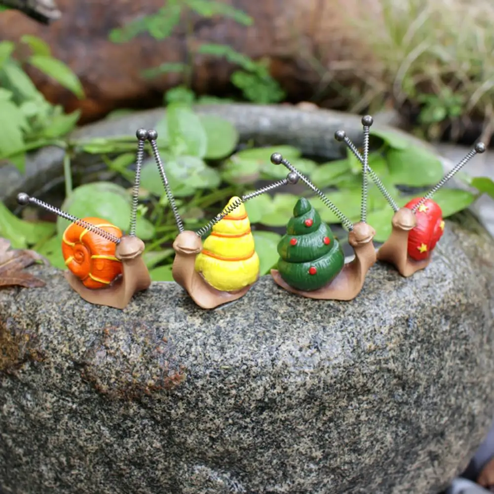 Snail Ornament Set 4pcs Colorful Snail Figurines Set Resin Sculptures for Garden Lawn Decor Spring Tentacles Outdoor Flower Pot