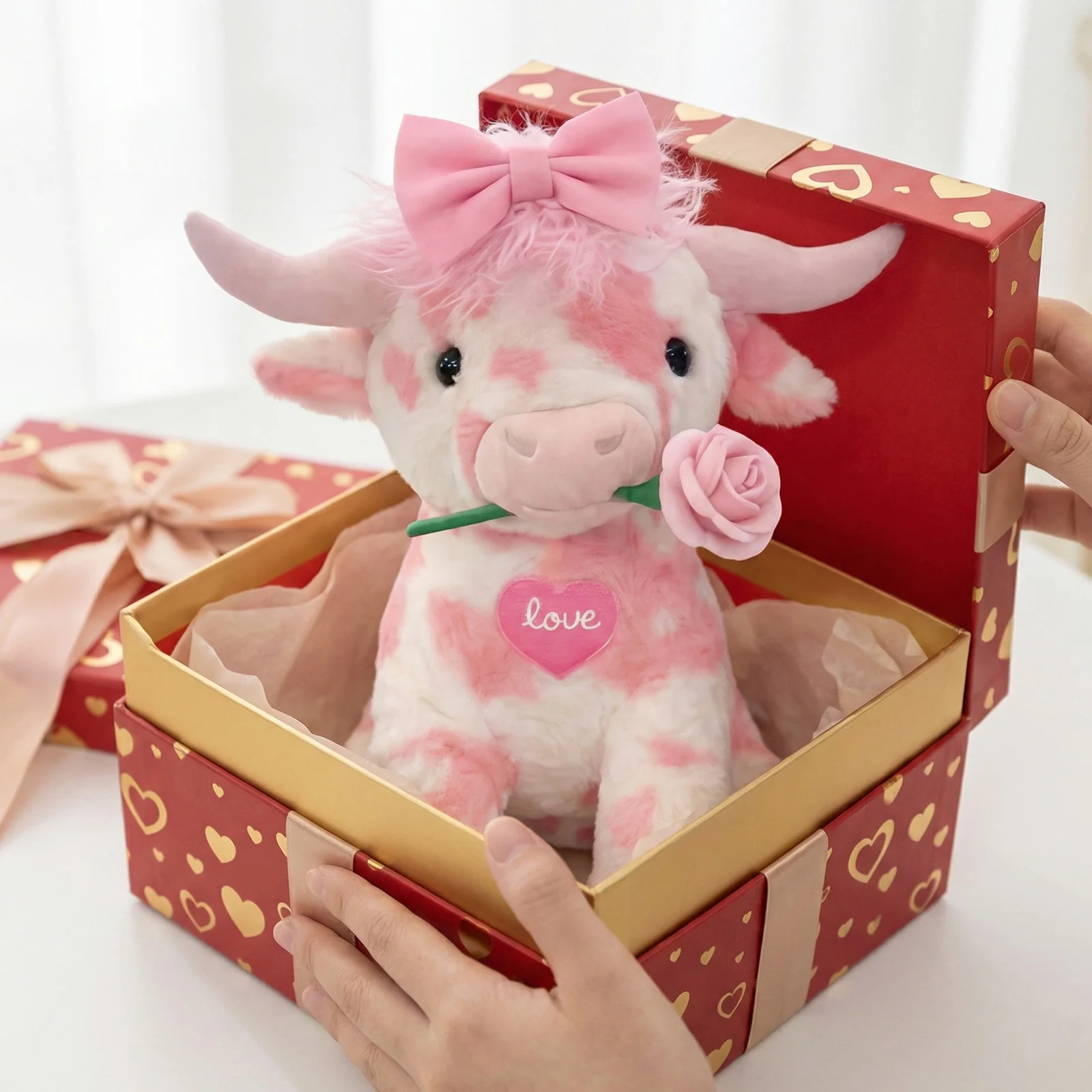 35cm 핑크 하이랜드 소 귀여운 봉제 인형 만화 장난감 귀여운 봉제 인형 소년 소녀 여성 생일 선물 3세 이상