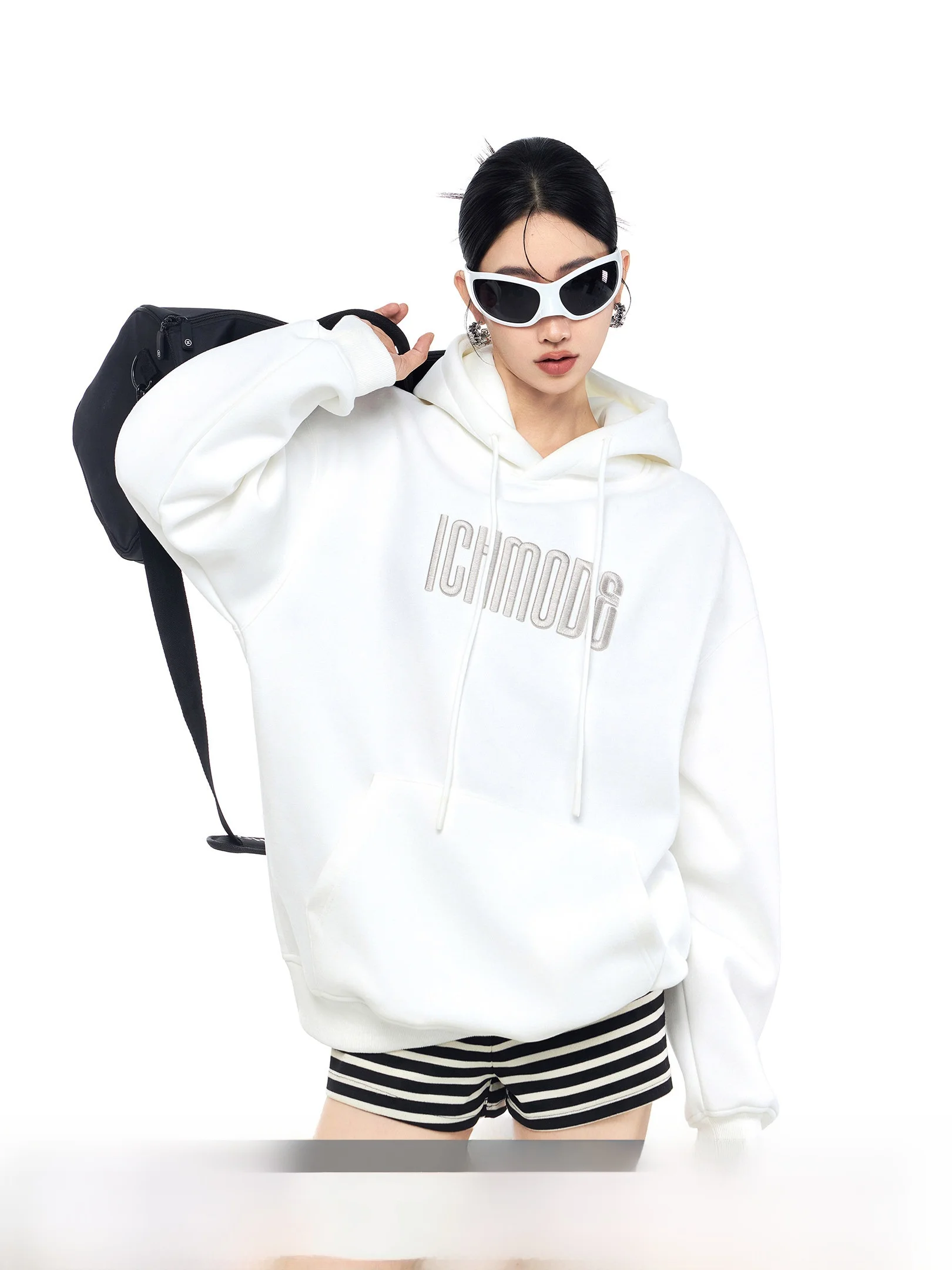 

Новая женская толстовка Ich Mode American Style свободного кроя, белая, с капюшоном, повседневная, универсальная, спортивная, из хлопка и полиэстера