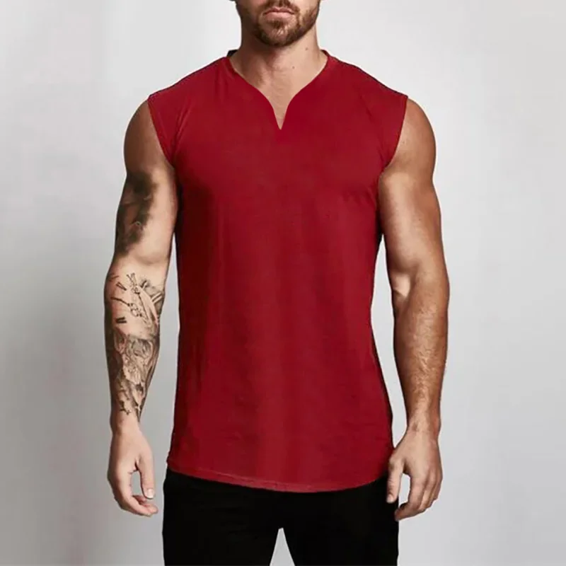 Đồng Bằng Cotton Cổ Chữ V Khi Tập Nam Mùa Hè Cơ Áo Tập Gym Quần Áo Thể Hình Áo Sơ Mi Không Tay Tập Luyện Thể Thao Singlets