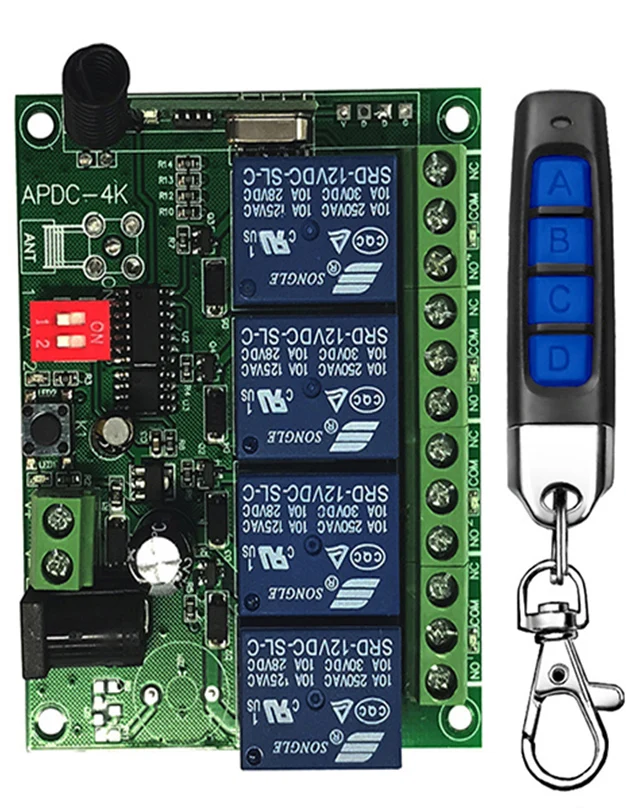 Inteligentny wiele DC 12V 24V 10A 433MHz 4CH 4 kanałowy bezprzewodowy przekaźnik RF pilot zdalnego sterowania odbiornik z przełącznikiem + nadajnik