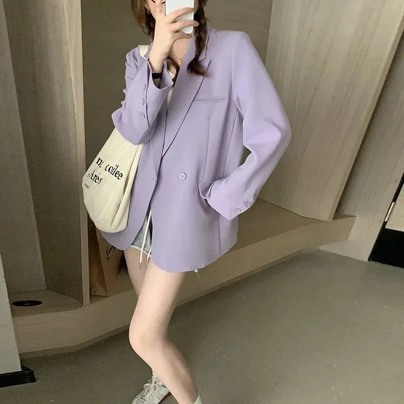 Purple Blazer Korean Style Elegant Suit Jacket Women's Fashion Suits Spring and Autumn Versatile New Fashion Tops Casual Coat