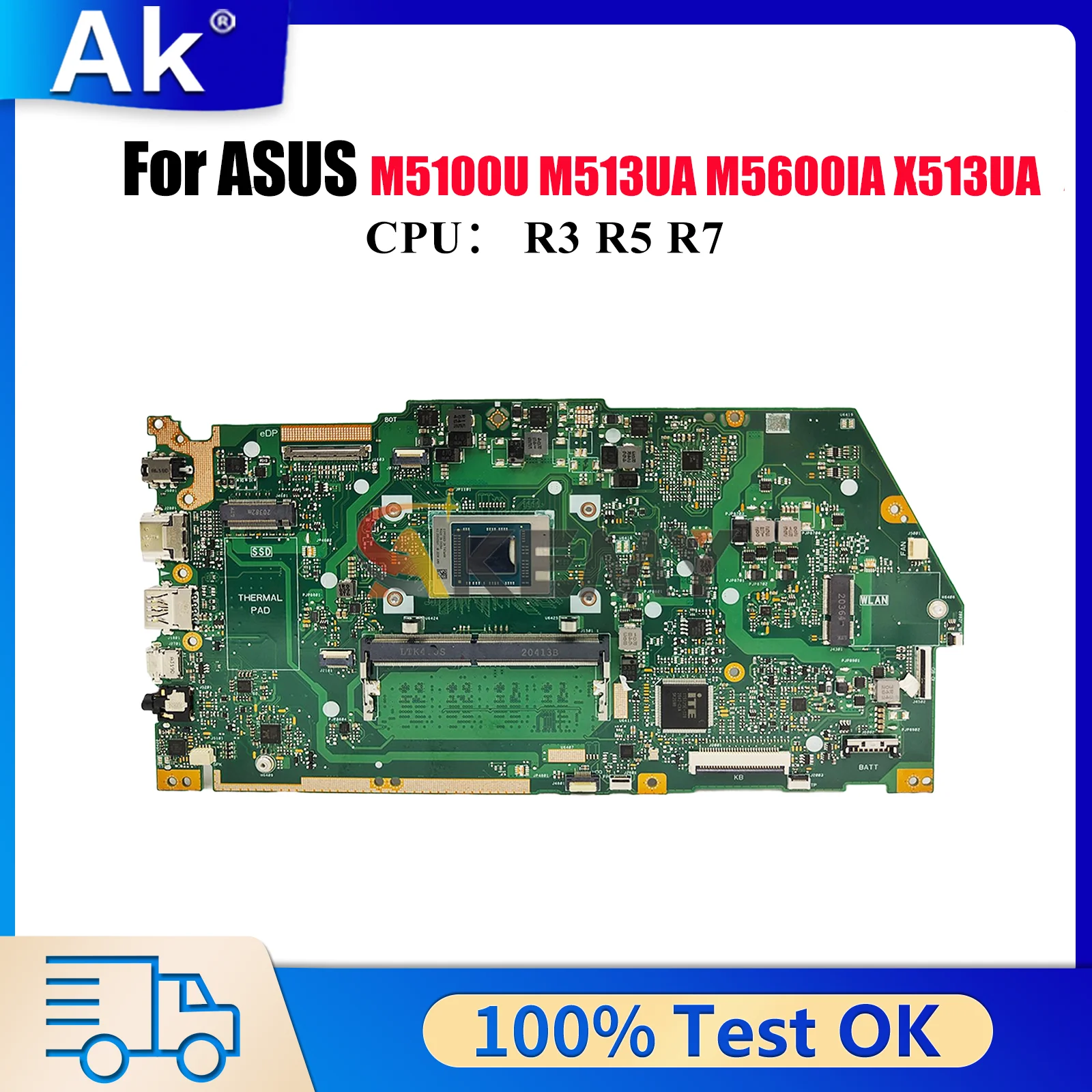 

Материнская плата для ноутбука X513UA для ASUS VivoBook X513U X513UA M513UA M5100U M5600IA с процессором R3 R5 R7, 100% тестирование, ОК, быстрая доставка