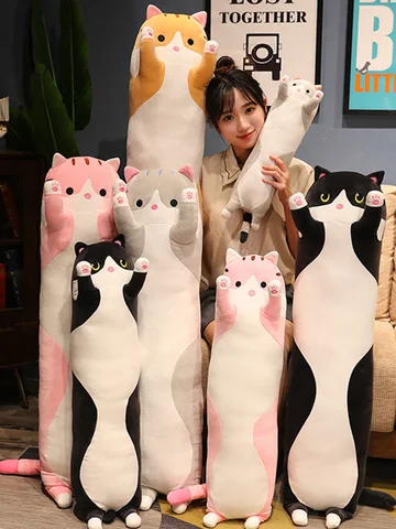 Jouets en peluche chat Long et doux, 50/70/90/110/130cm, joie drôle, Pause, oreiller de sieste au bureau, lit, sommeil, décoration de maison, poupée pour enfants, cadeau pour filles