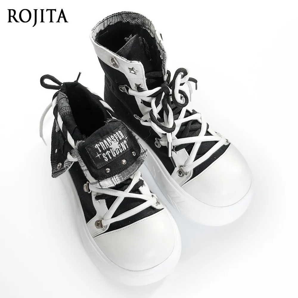 

Y2K Star Detail High-Top Platform Sneakers Subculture Black Canvas Shoes 2026 Student Jk Uniform Platform Muffin Shoes Women