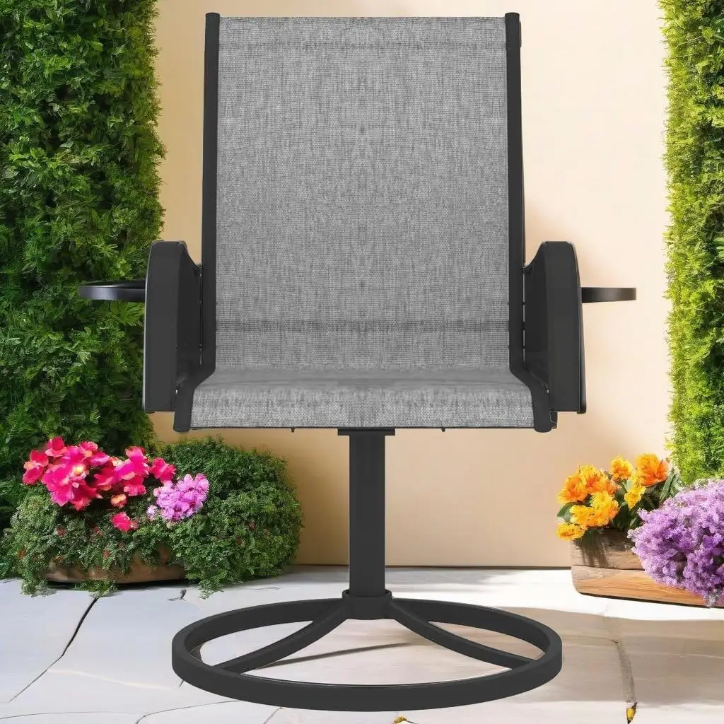 

Set of 2 Gray Steel Patio Swivel Chairs with Fabric – Stylish Outdoor Seating