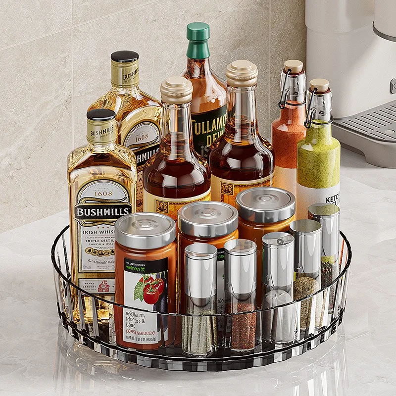 

360° Rotating Plastic Storage Rack Bathroom Storage Organizer Kitchen Snack Food Oil Seasoning Bottle Storage Rack Fruit Tray