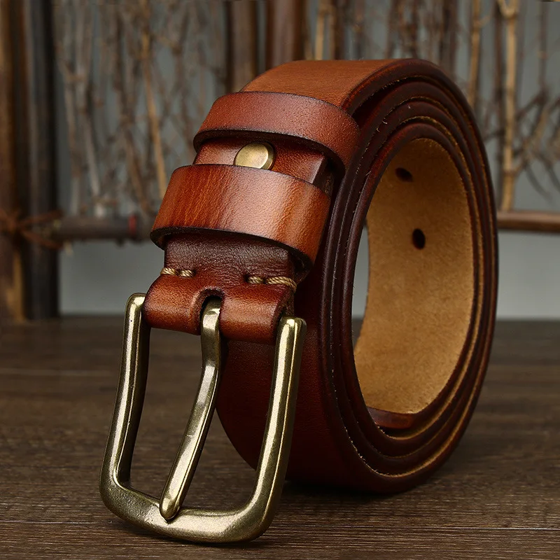 

Rare thickened men's genuine leather pin buckle top layer pure cowhide copper buckle retro simple fashion casual jeans belt
