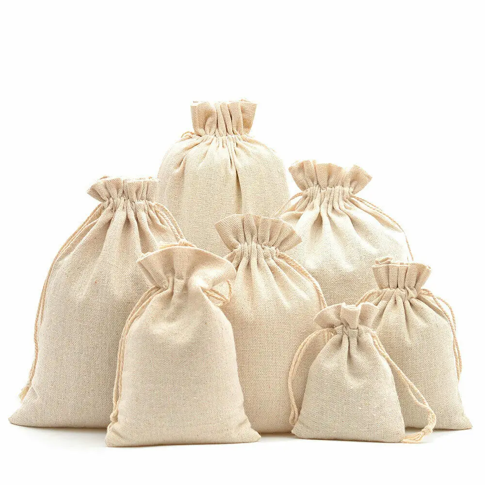 10/30/50Pcs Cotton Muslin Drawstring Pouches Natural Reusable Portable Candy Coffee Beans Gift Travel Makeup Stuff Storage Bag