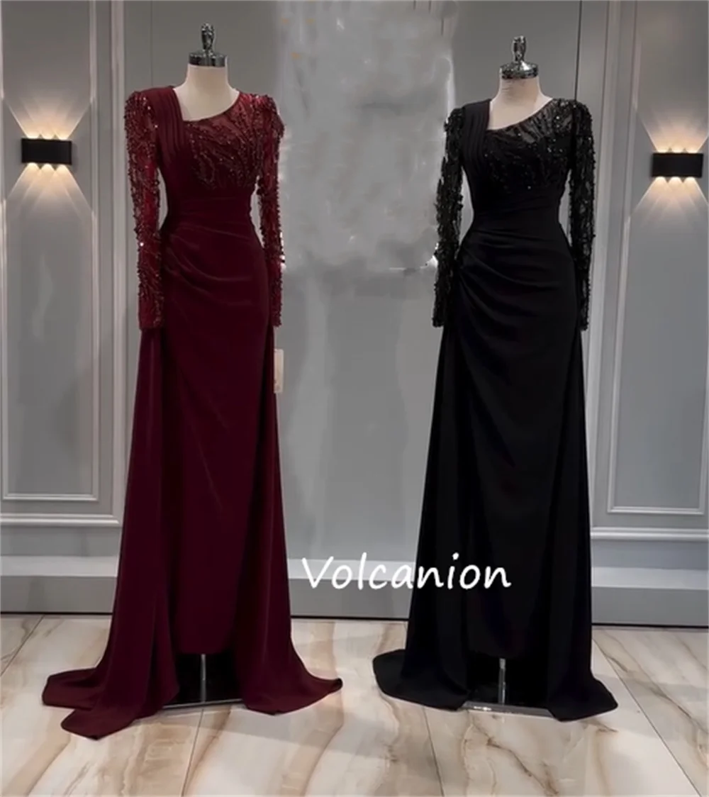 カスタマイズされたスパークルシャルムーズプリーツスパンコールストレートロングドレスオーダーメイドオケージョンフォーマル複雑なカジュアル