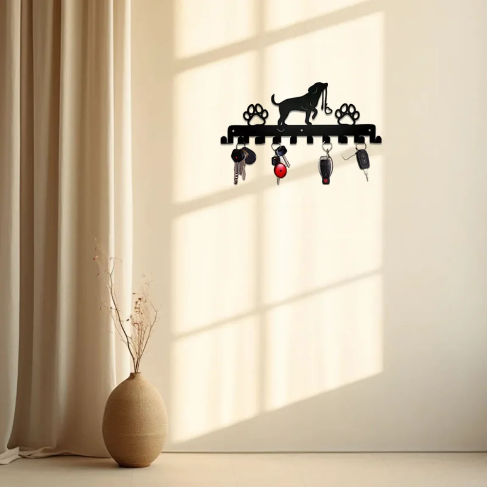 Retro Decor Cute Dog Metal Wall Hanging Storage Rack with Hooks, Durable Coat Holder for Keys, Hats, Home Decor, Wall Hooks