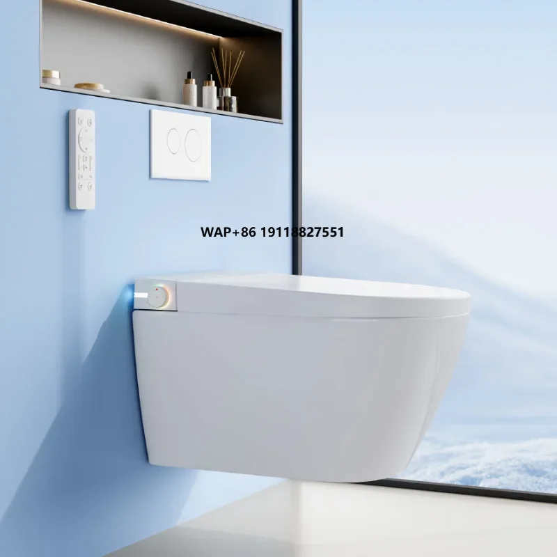 

New Design Bathroom Automatic Wall Hung Smart Toilet Mounted to Wall With Metal Rack
