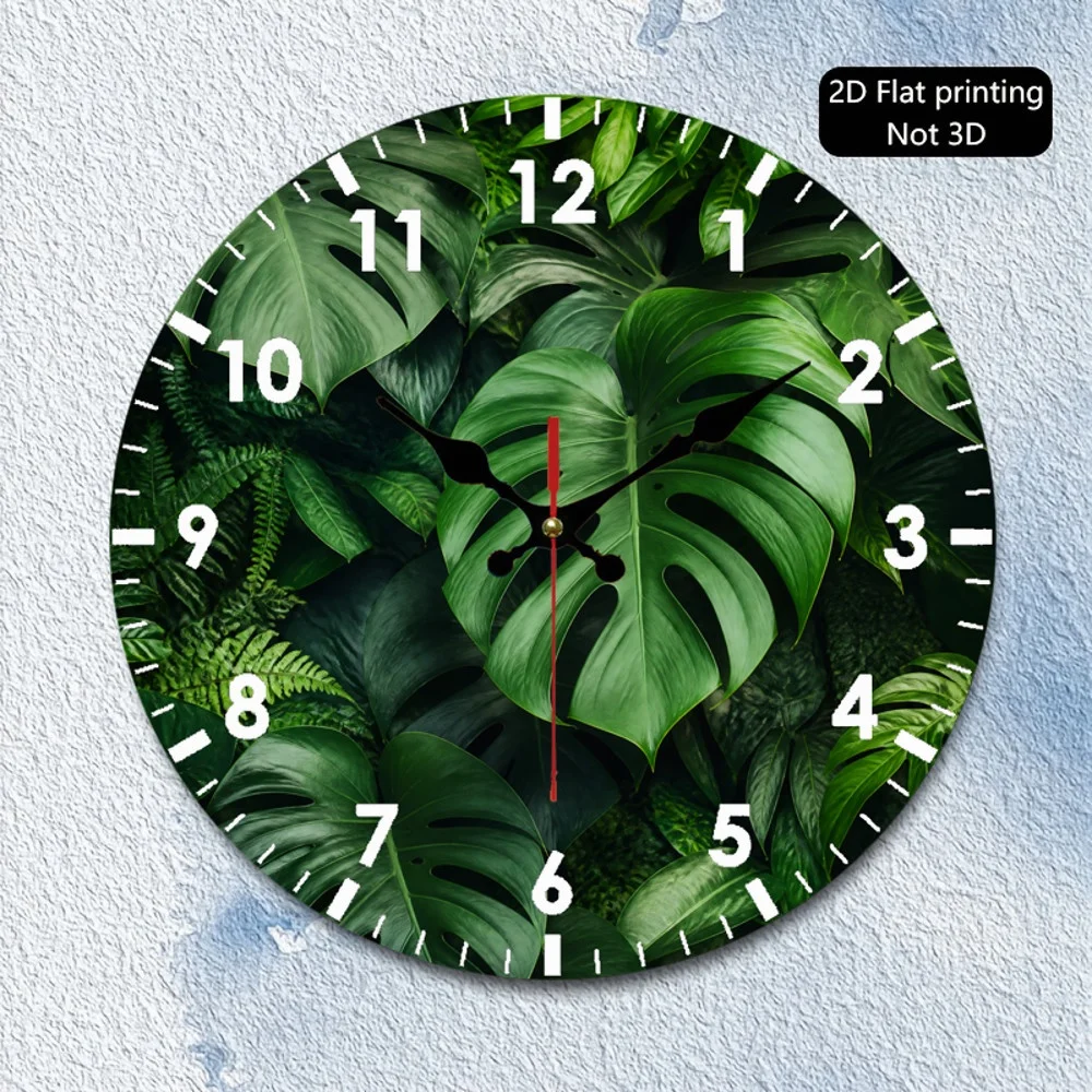 Reloj de pared con diseño de tortuga y hoja de bambú, redondo de 8/12 pulgadas, silencioso, sin sonido de tic-tac, moderno y sencillo, con patrón de tortuga, bambú y hoja de helecho, madera artificial, adecuado para sala de estar, regalo de inauguración de casa, modelo plano 2D