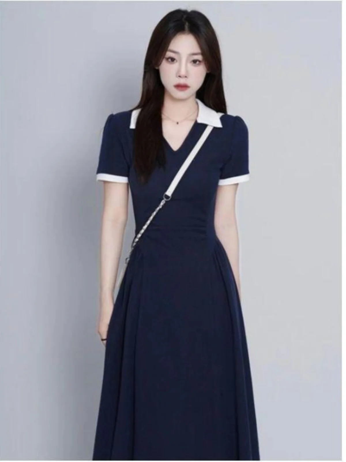 Summer Slimming High Waist  Collar Dr for Pear aped Women Faionable A-Line Skirt Polyester Fiber ort Sve