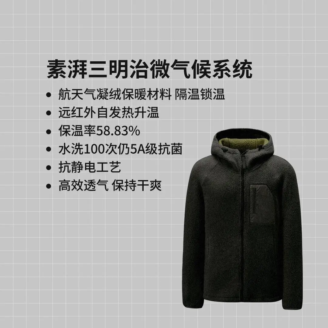 xiaomi mijia fleece hooded coat far infrared heating 5A antibacterial, antistatic men and women the same coat