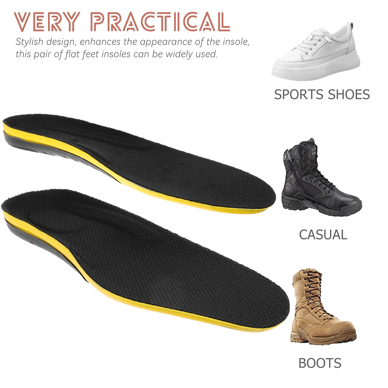 

1Pair Arch Support Shoe Inserts Flat Feet Insoles for Arch Pain Relief Orthotic Full Length Cushion Men Women Comfortable