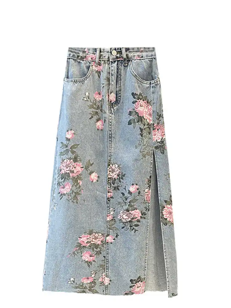 

Women Y2k A-line Floral Print Skirt Vintage Aesthetic Long Skirt Harajuku Oversize Skirt 2000s Fashion Emo Clothes Summer 2025