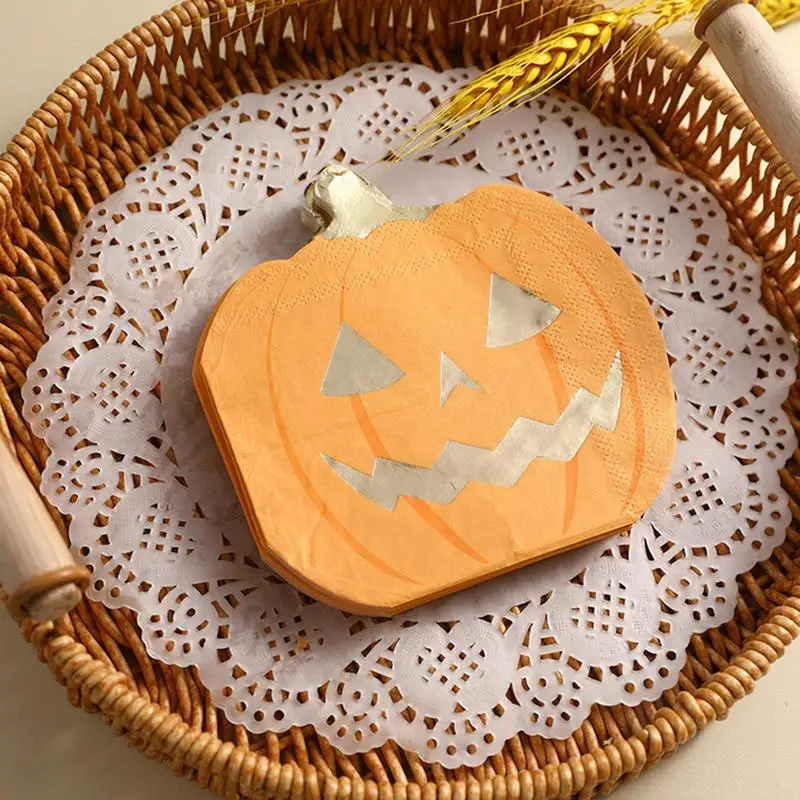 Serwetki na Halloween z nadrukiem dyni Serwetki papierowe o wysokiej chłonności Dekoracyjne serwetki na napoje Halloween Miękki papier obiadowy