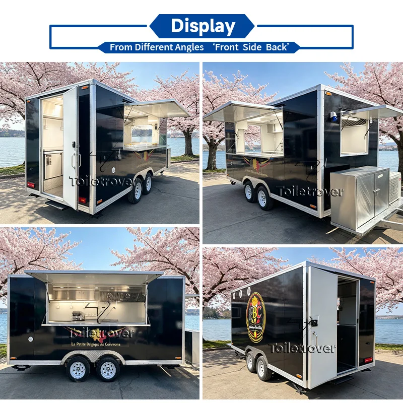 Wholesale Ice Cream Food Trailer Mobile Food Cart Fast Food Truck Trailer Commercial Food Truck with Fridge Air Conditioner