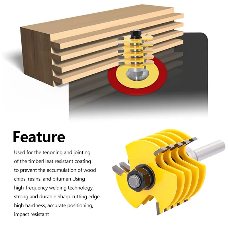 XCAN Milling Cutter 8mm Shank Rail Reversible Finger Joint 3 Flute Tenon Cutter Adjustable Router Bit Glue Router Bit 