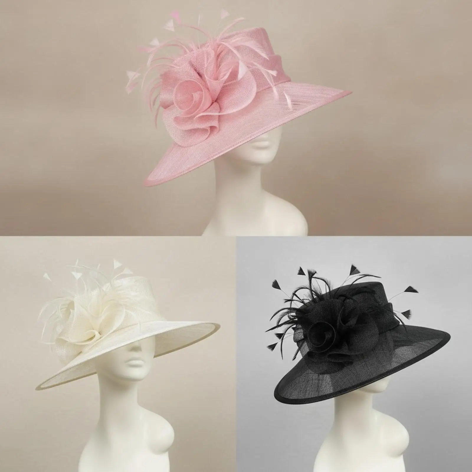 Elegant Women Sun Hat Linen Feather Trim Lightweight Wide Brim Shade Hat for Outdoor Ceremony Summer Vacation