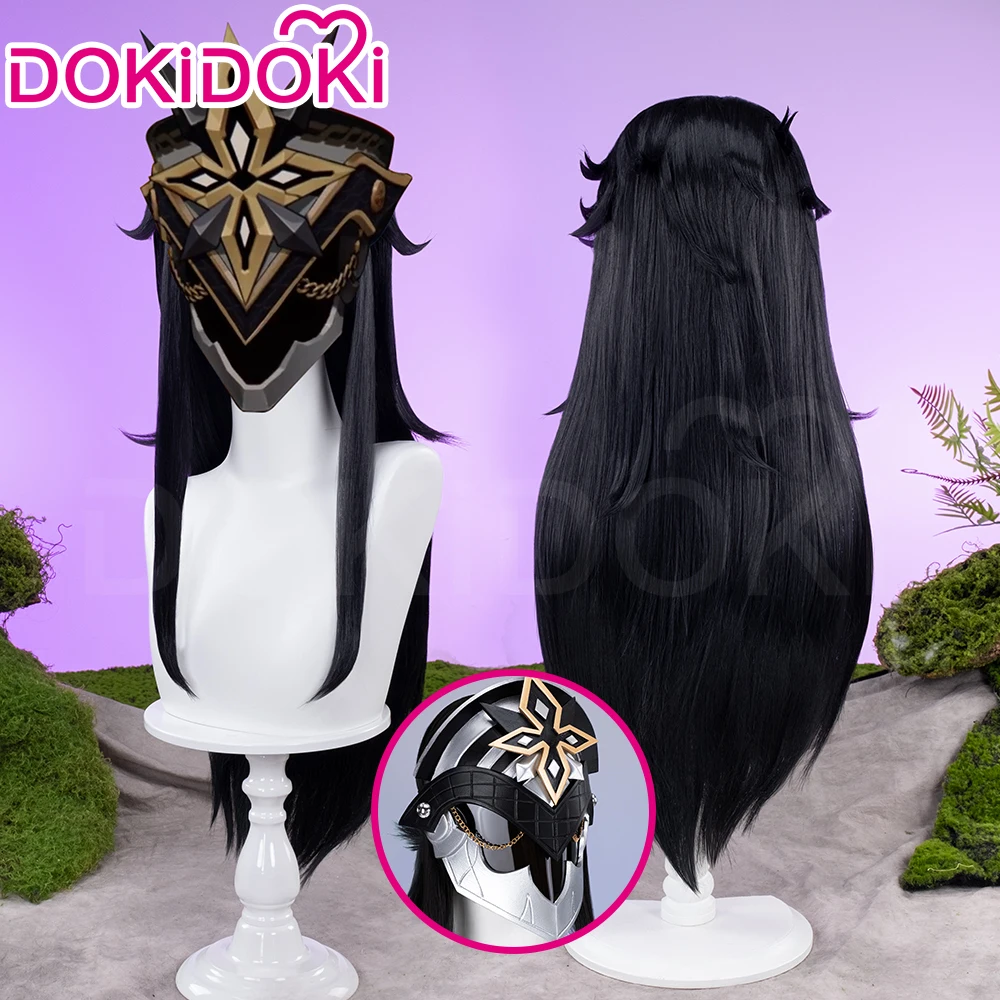 IN STOCK Captain Capitano Wig Game Genshin Impact DokiDoki Men 80cm Long Hair Fatui Harbinger Captain Cosplay Mask Free Cap