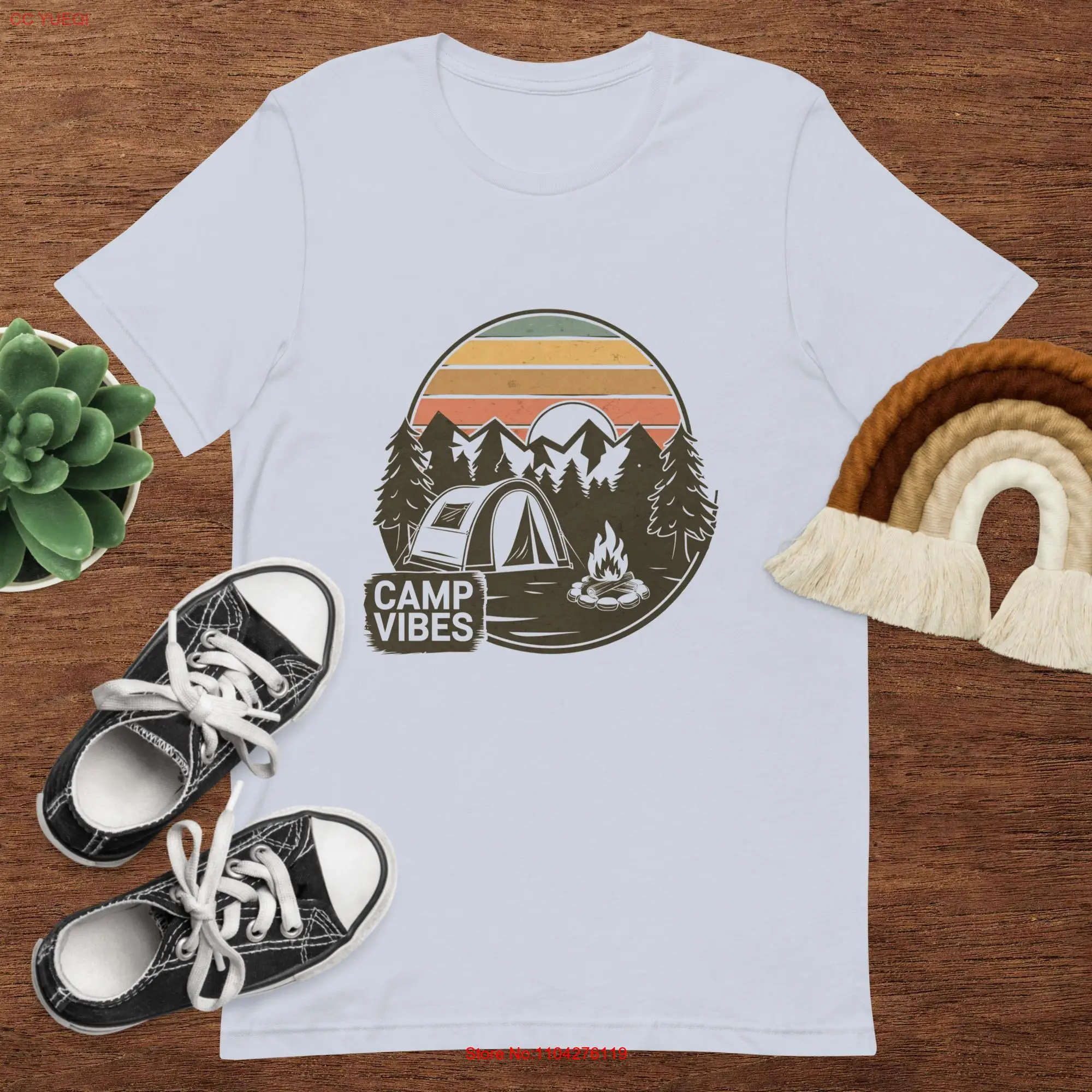 Retro Camping Scene T Shirt Camp Vibes Vintage Tent and Campfire  long or short sleeves