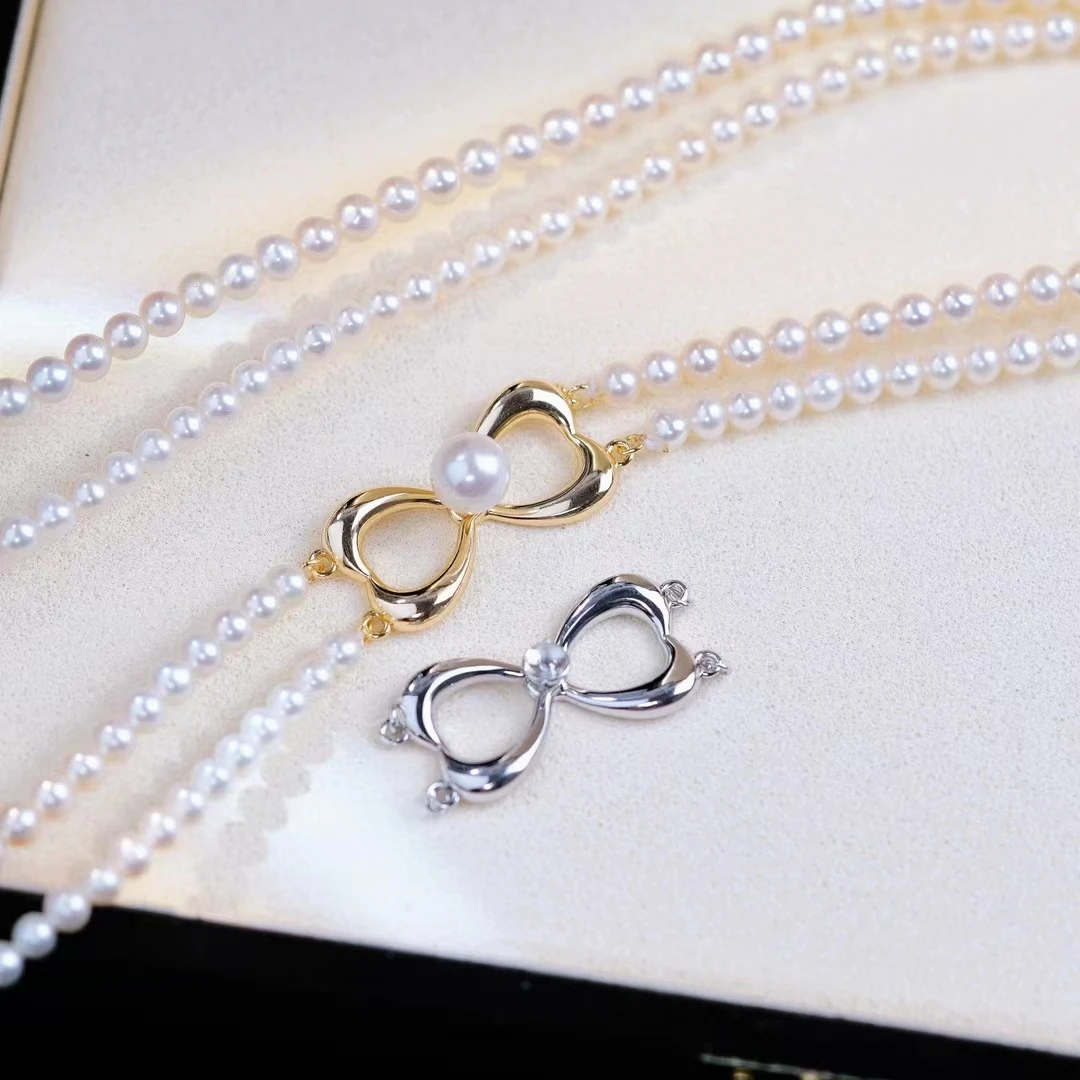 Wholesale Bow Knot 925 Sterling Silver Necklace Bracelet Clasps and Hooks Jewelry Accessory Parts Settings 3pcs/lot