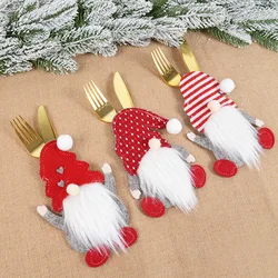 2pcs Christmas Knife Fork Covers Santa Claus Cutlery Table Decor Merry Xmas Tableware Holder Bag For Home 2024 New Year Navidad