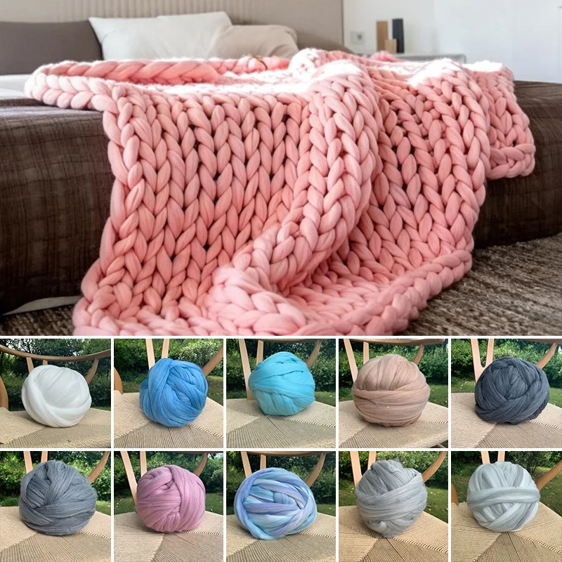 

1KG Ball Soft Merino Wool Yarn DIY Arm Roving Knitting Blanket Thick Chunky Yarns Hand Knit Spinning Crocheting Yarn