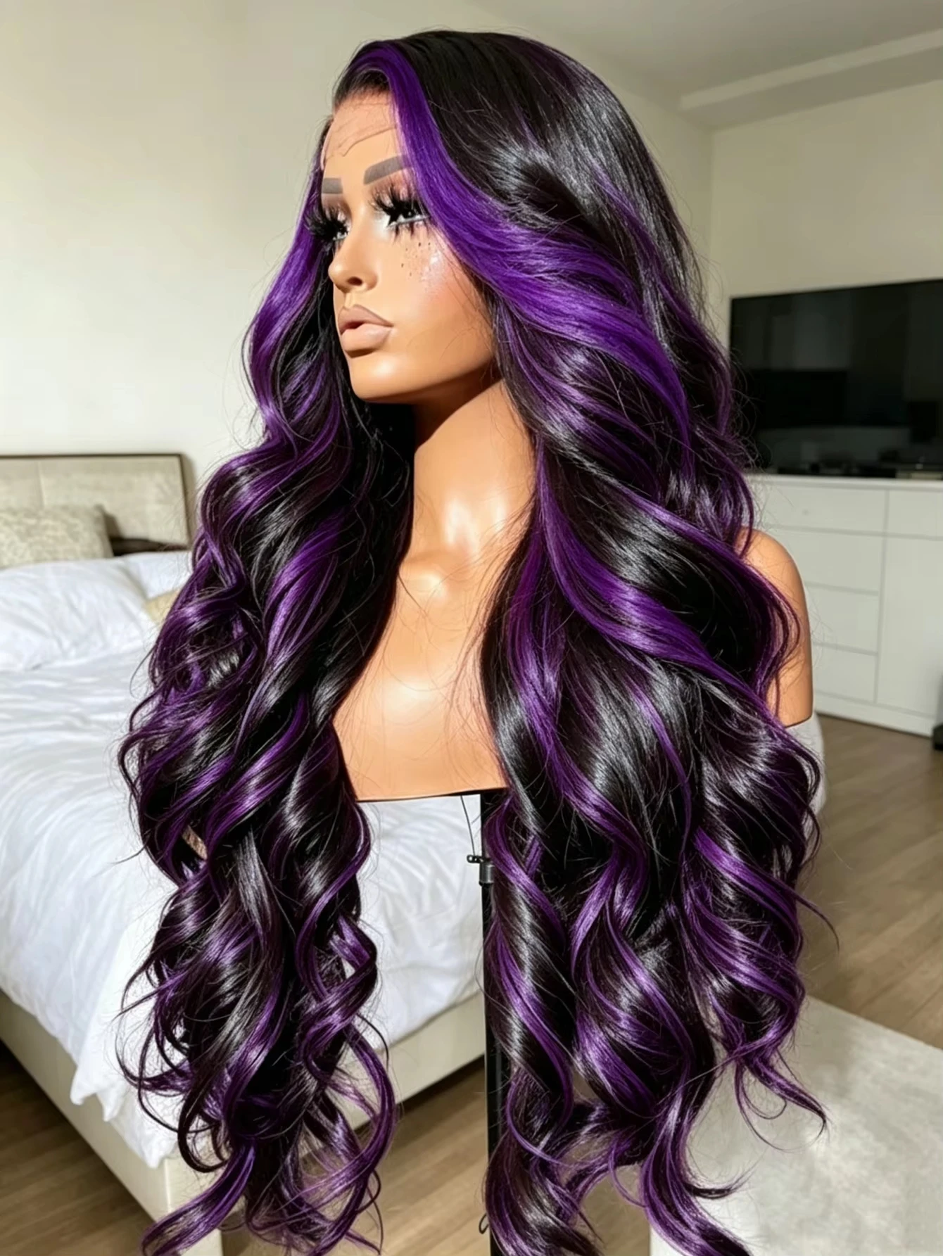 Ombre Purple Highlight Body Wave 13x6 HD Lace Front Wig Human Hair Waves Dark Purple 13x4 Lace Frontal Wigs Vietnamese Hair
