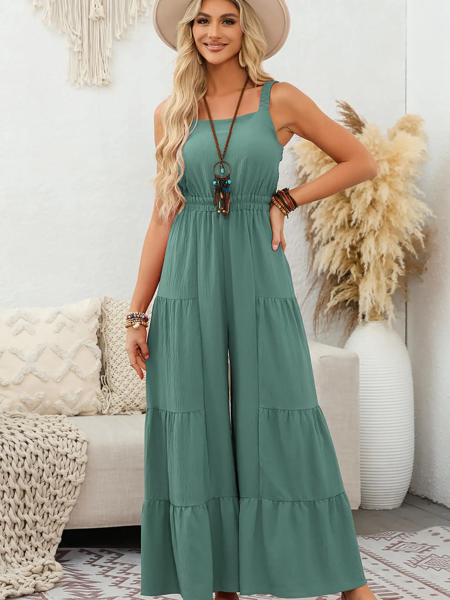 Acelitt Faion taille haute jambe large combinaison femmes Svel couleur Pure été nouveauté confortable Polyester Dr