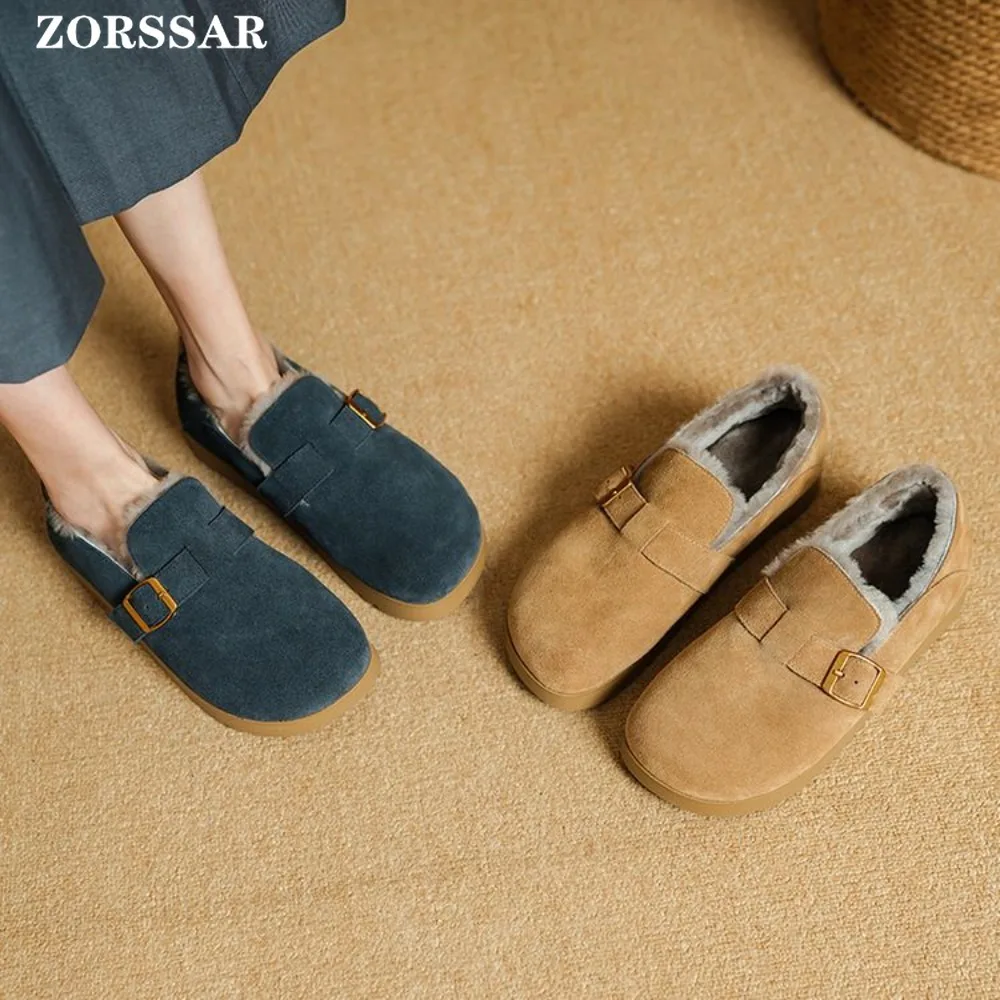 

Winter Flat Shoes Women 2025 New Fur Lining Warm Women Snow Shoes Genuine Leather Comfortable Female Winter Ballet Shoes