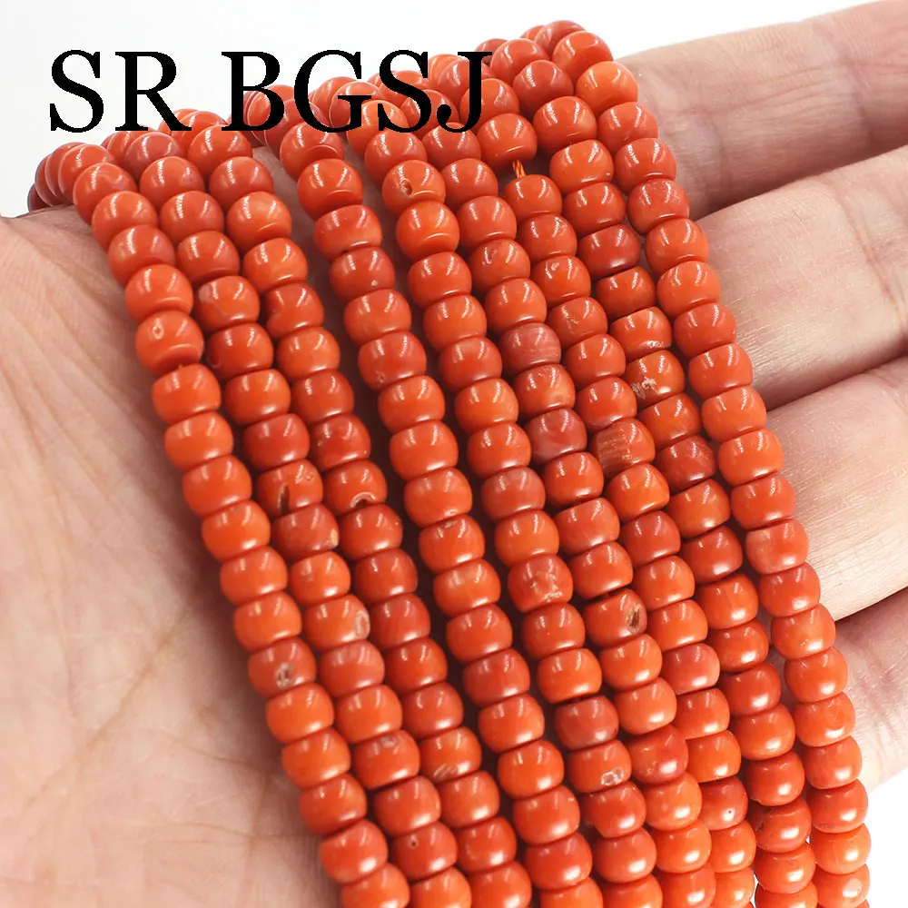 4x6mm Different Shape Rondelle Drum Column Jewelry DIY Loose Natural Spacer Vintage Seed Orange Coral Beads 15\