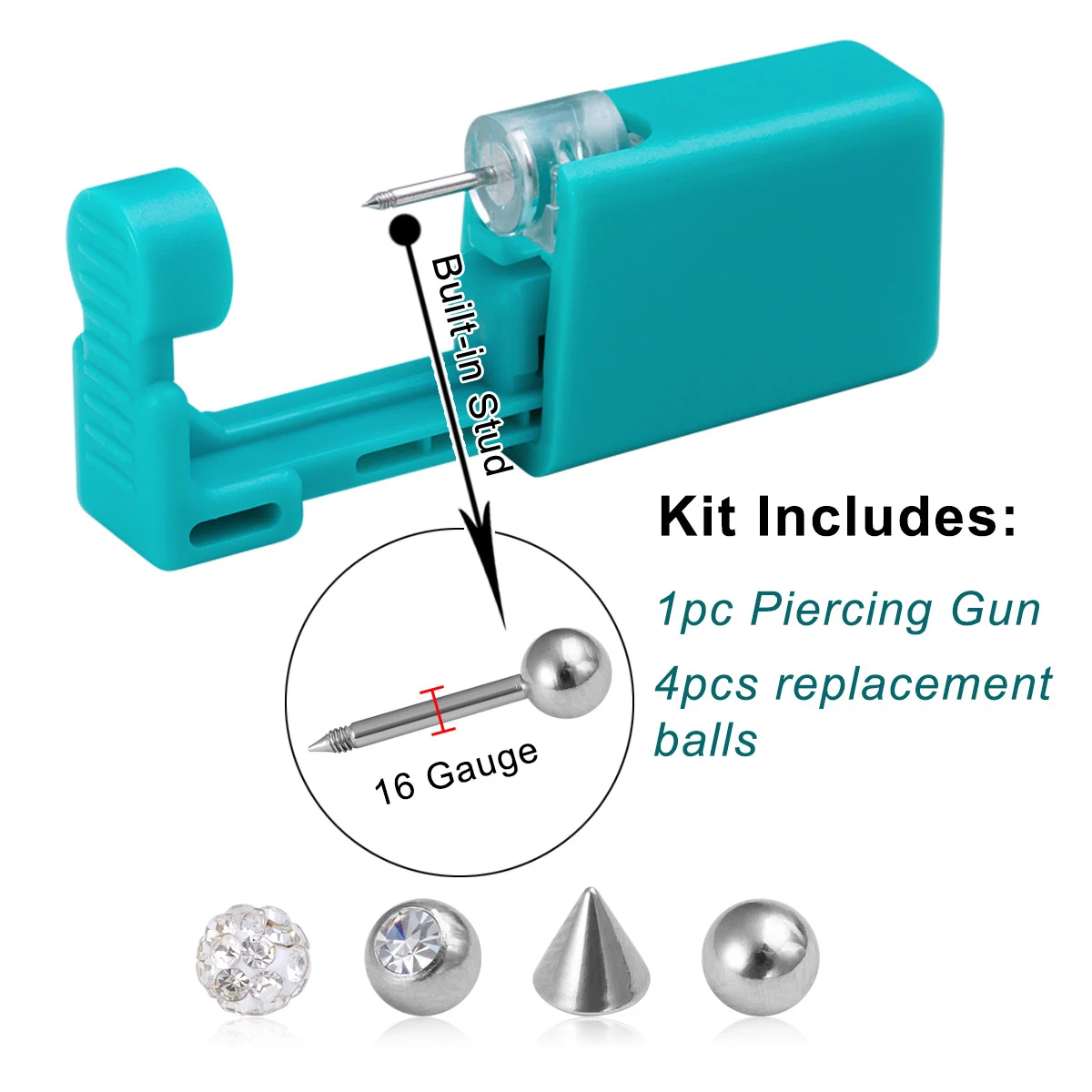 1–4 Stück Lippen-Ohrknorpel-Piercing-Pistole, Werkzeug-Set, Lippen-Bolzen, Labret-Knorpel, Tragus, Helix, Daith, Piercing-Werkzeug mit Raplace-Kugel, 16 g