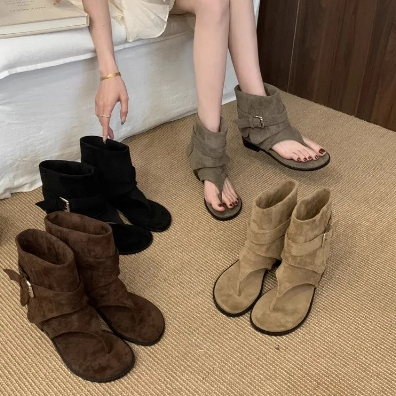 Clip Toe Flats Women Sandals Summer Boots Fashion Trend Trouser Legs Boots Casual Dress Street Style Shoes for Women