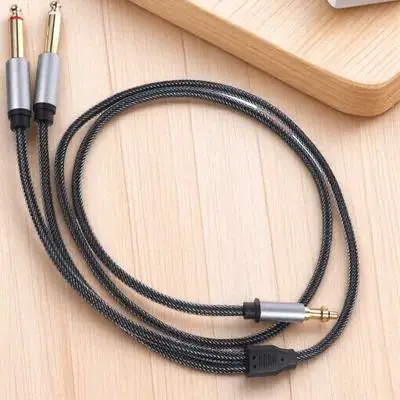 

3.5Mm To Dual 6.35Mm Audio Splitter Cable Zinc Alloy Shell Gold Plated Nylon Braided For Laptop Tablet Mp3 Speaker Trs To