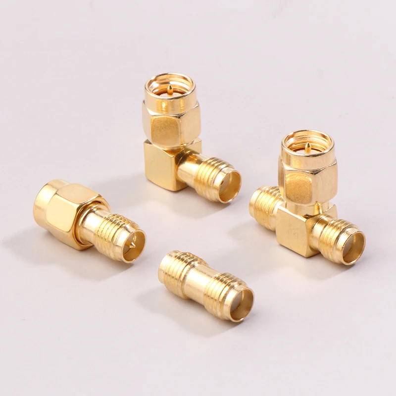 Adaptador coaxial RF macho/hembra, conector recto, divisor de ángulo recto, adaptador chapado en oro