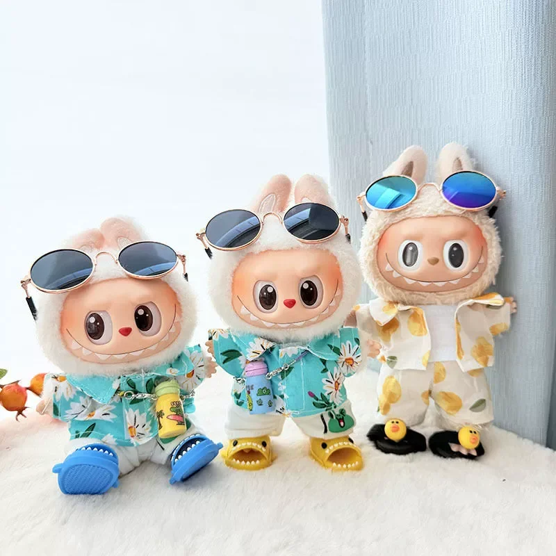 1 set Hawaii Style Full-length for 17cm Lababu Clothing Beach Clothes Vinyl Doll Shirt Pants Glasses Suit Shoes