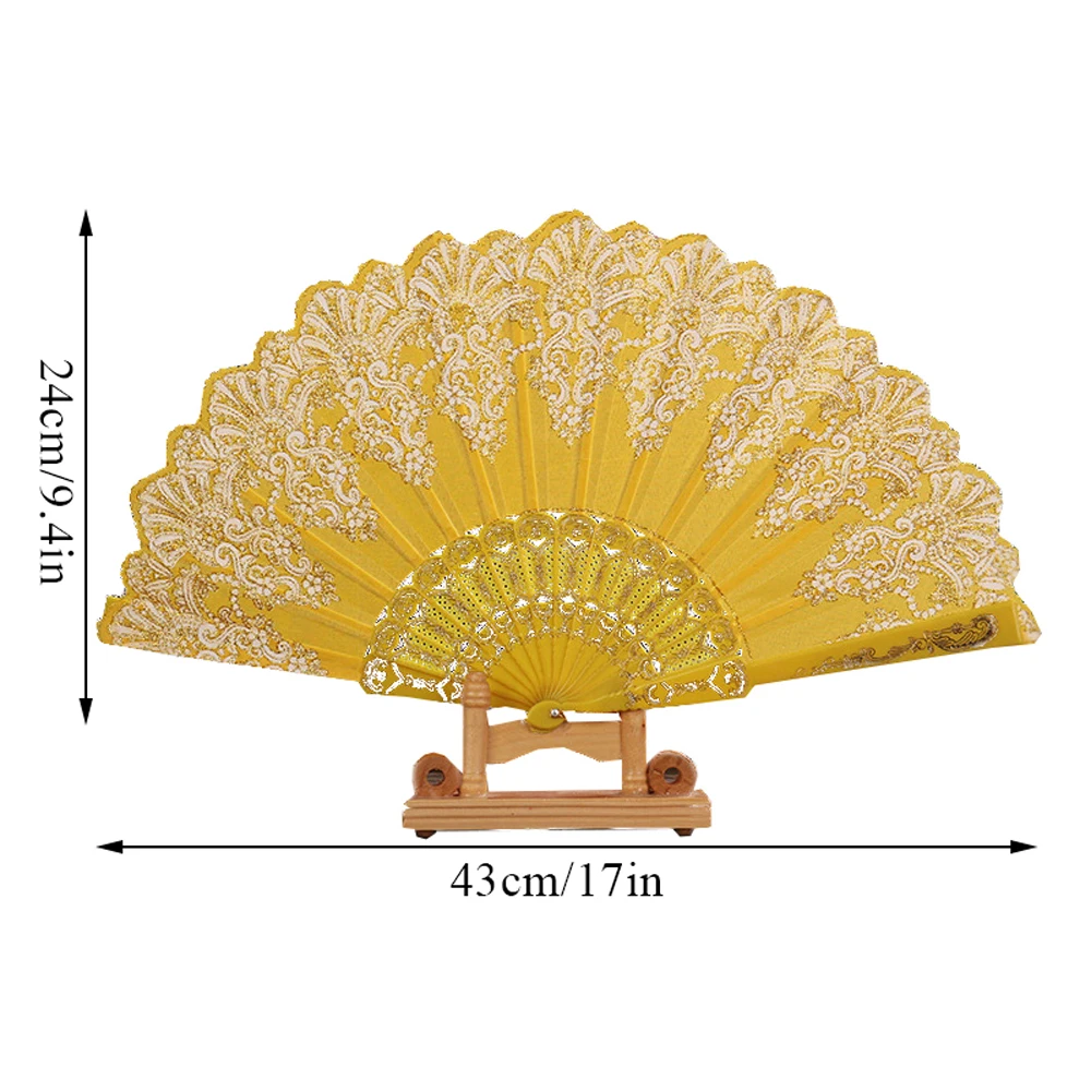 Black Vintage Folding Hand Held Fan Lace Wedding Hand Dance Fan Party Silk Fans Luxury Fashion Spanish Style Stamping Design