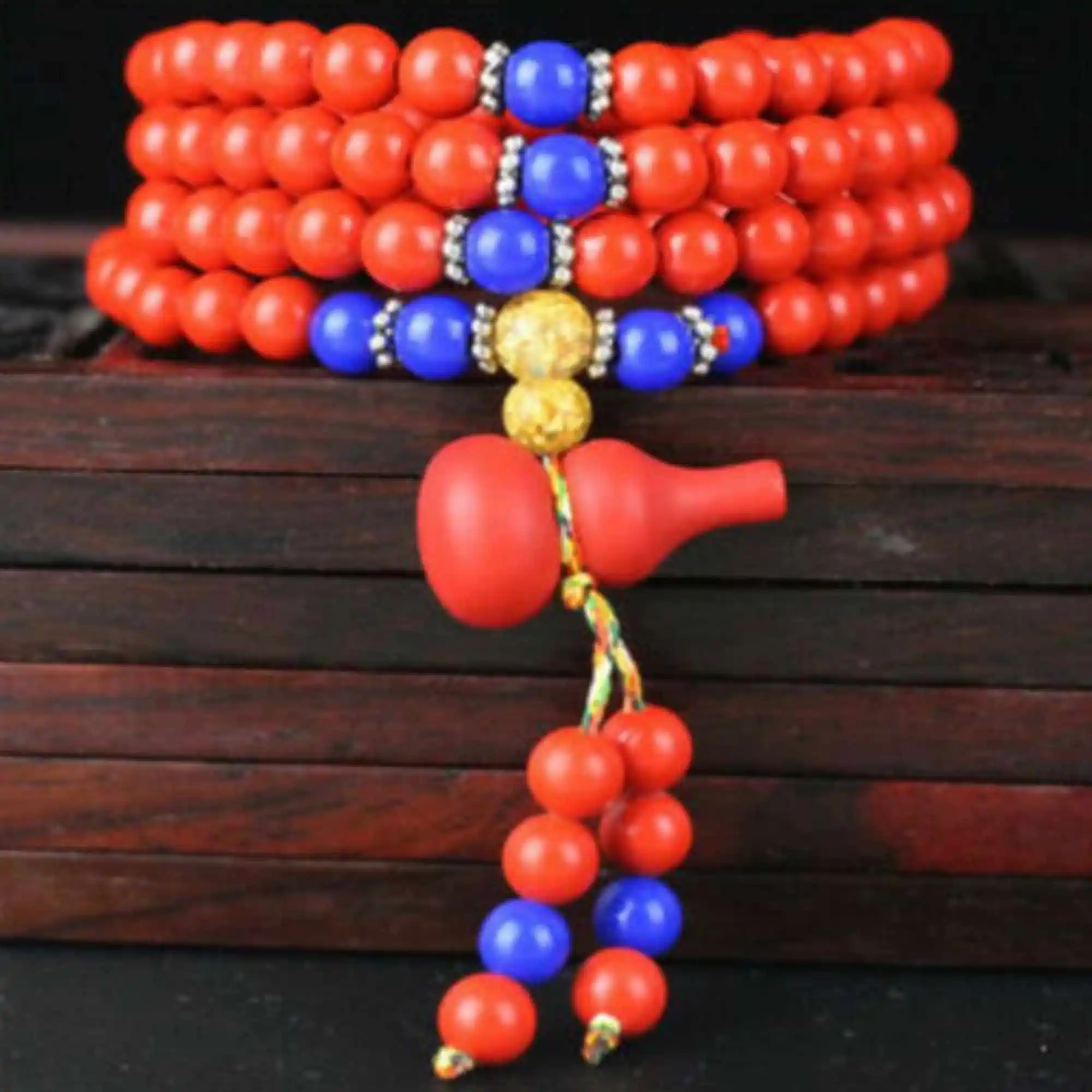 

6mm Natural 108 knot vermillion red beads gourd tassels necklace Chain Energy Men's Peace Teens Trendy Yoga Mala Prayer